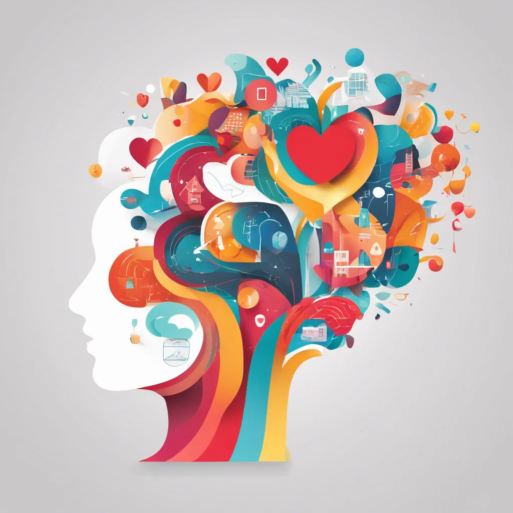 Colorful mind blooming with hearts and ideas