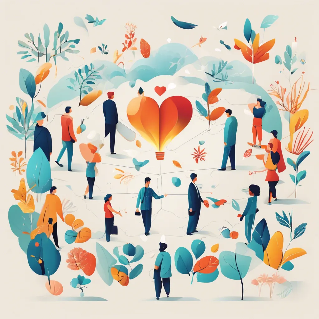 Community gathered around a rising heart