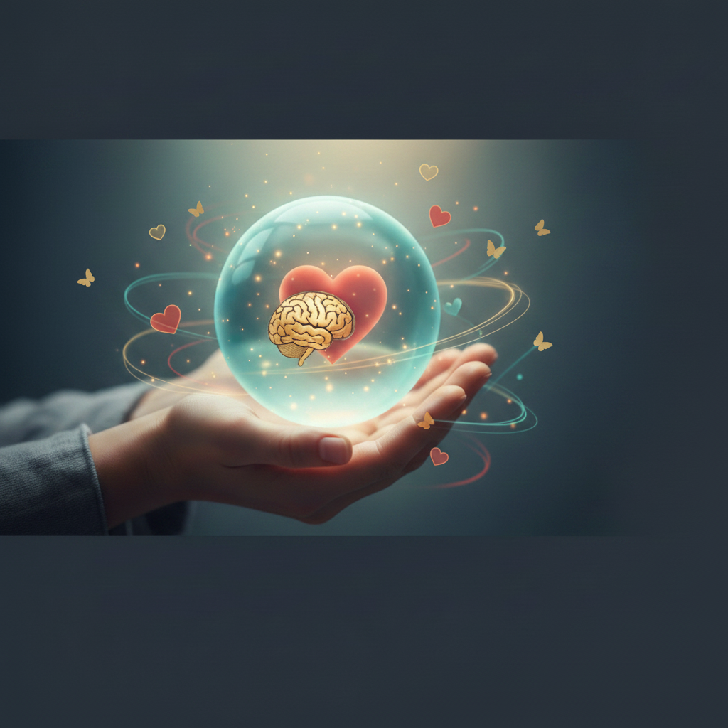 Brain and heart held in gentle hands