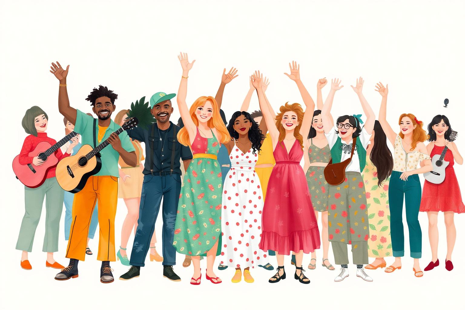 A joyful group of diverse creative people cheering together